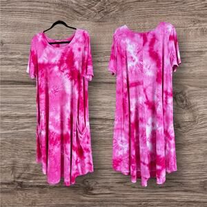 London Bridges Jessi Midi Dress Pink Tie Dye Print Pockets Size Medium Fits 8-16